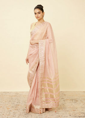 Rose Shadow Pink Saree with Floral Patterned Borders image number 3